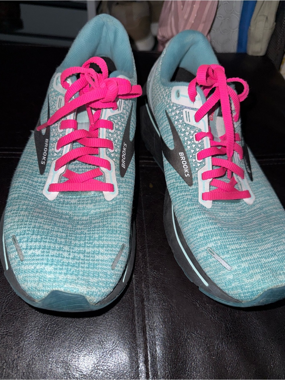 Brooks Women's Aqua Knit Running Shoes with Hot Pink Laces